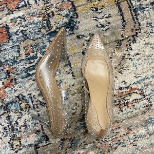 Clear rhinestone embellished low heels